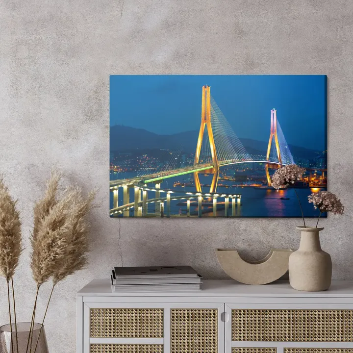 Obraz Most Busan Harbor Bridge – Nocny Krajobraz Portu w Korei Południowej