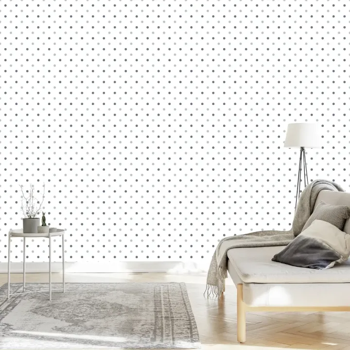 Tapeta Delikatne Szare Kropki – Abstrakcja Geometryczna w Stylu Minimalistycznym