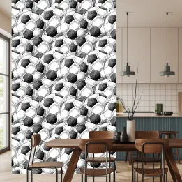 Tapeta Szkicowane Piłki Nożne – Abstrakcja Geometryczna w Stylu Monochromatycznym