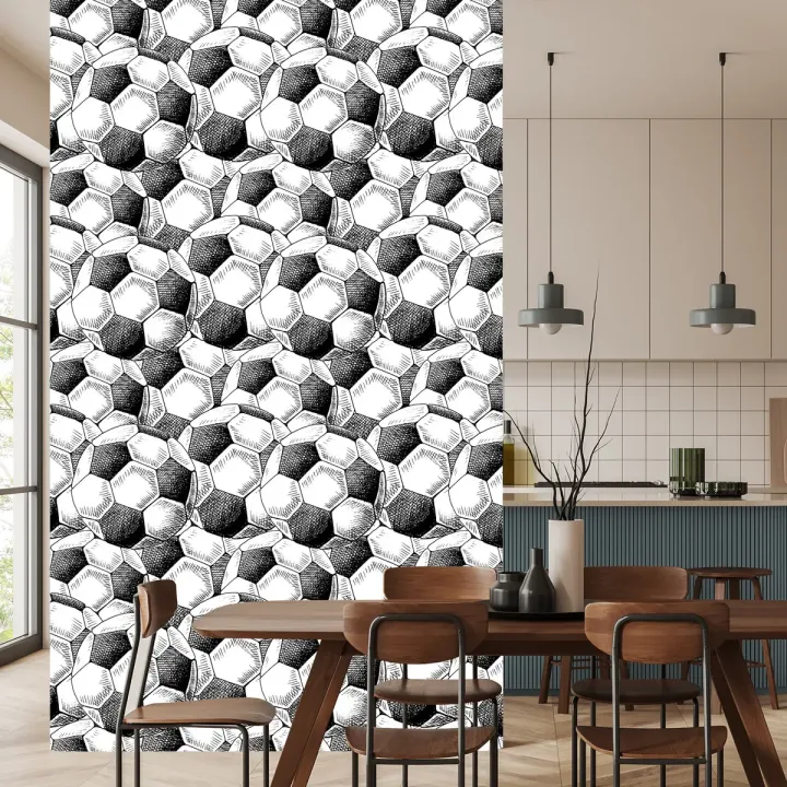 Tapeta Szkicowane Piłki Nożne – Abstrakcja Geometryczna w Stylu Monochromatycznym