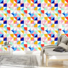 Tapeta Kolorowa Wariacja – Abstrakcja Geometryczna w Stylu Retro