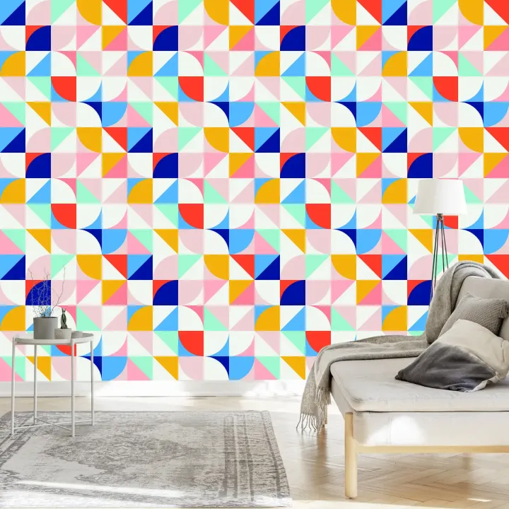 Tapeta Kolorowa Wariacja – Abstrakcja Geometryczna w Stylu Retro