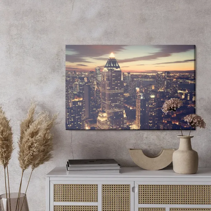 Obraz Nowy Jork Nocą – Skyline Manhattanu i Most Brookliński