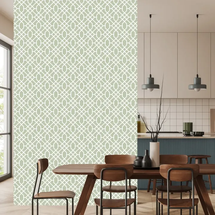Tapeta Geometryczne Ornamenty – Nowoczesna Abstrakcja w Zieleni i Bieli