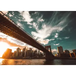Obraz Zachód Słońca w Nowym Jorku – Skyline Manhattanu i Most Brookliński