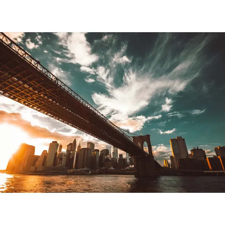 Obraz Zachód Słońca w Nowym Jorku – Skyline Manhattanu i Most Brookliński – produkt