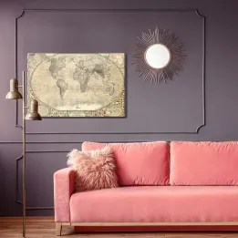 Obraz Mapa Świata Vintage – Styl Retro z Kontynentami i Flagami