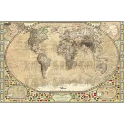 Obraz Mapa Świata Vintage – Styl Retro z Kontynentami i Flagami