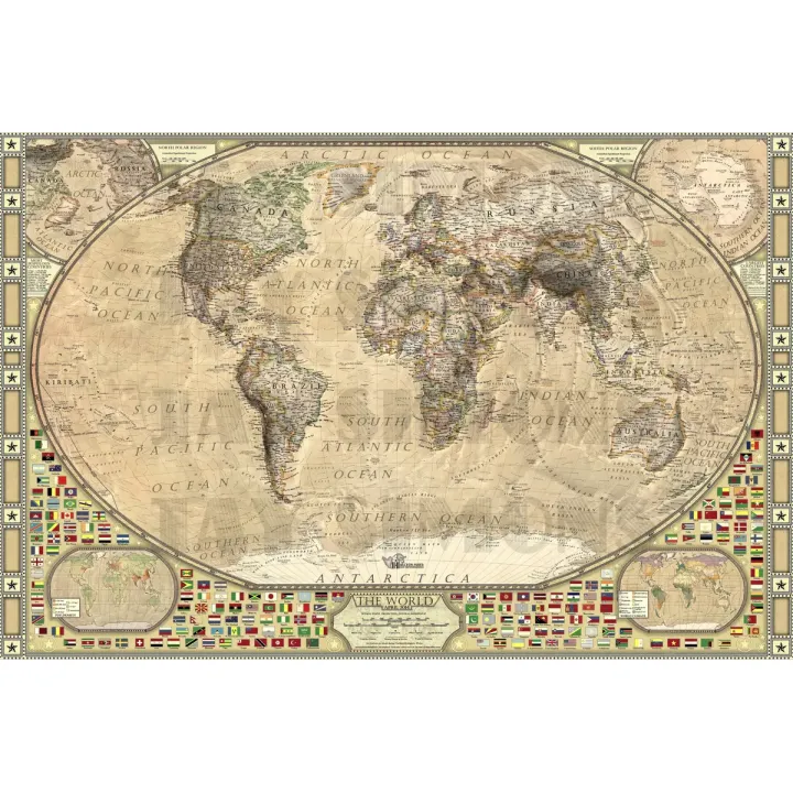 Obraz Mapa Świata Vintage – Styl Retro z Kontynentami i Flagami – produkt