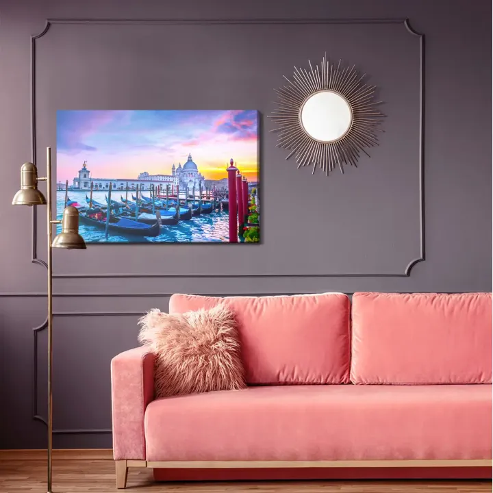 Obraz Architektura Wenecji – Kanał i Bazylika Santa Maria della Salute o Zachodzie Słońca