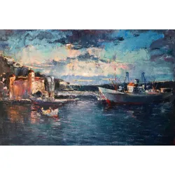 Obraz Miasto Morze i Port – Nadmorski Krajobraz z Żeglugą