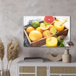 Obraz Sok Z Cytrusów – Pomarańcze, Grapefruit i Limonki w Koszu