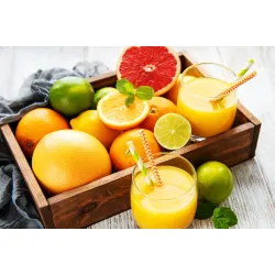 Obraz Sok Z Cytrusów – Pomarańcze, Grapefruit i Limonki w Koszu