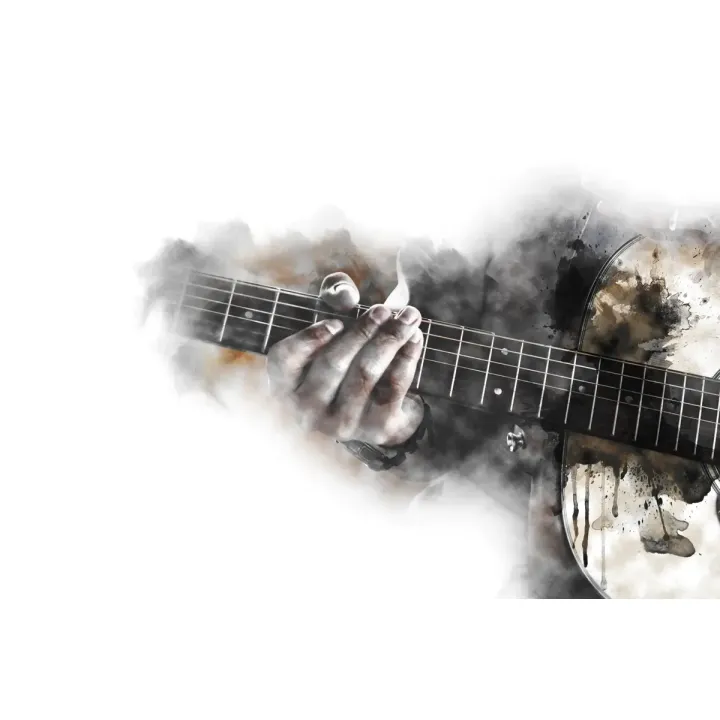 Obraz Abstrakcyjna Gitara – Jazz i Dym w Sztuce Nowoczesnej – produkt