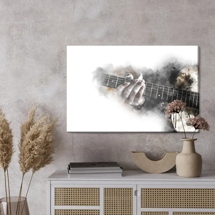 Obraz Abstrakcyjna Gitara – Jazz i Dym w Sztuce Nowoczesnej