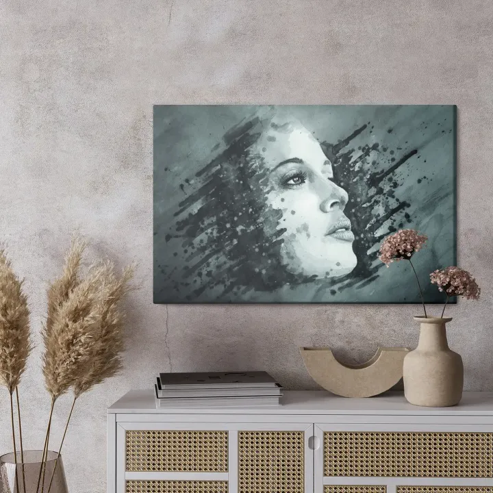 Obraz Portret Kobiecy – Monochromatyczny Malunek Twarzy