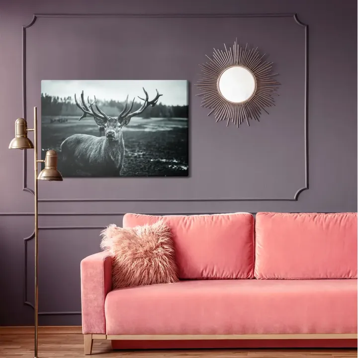 Obraz Jeleń – Czarno-Biała Fotografia Dzikiej Przyrody