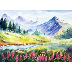 Obraz Krajobraz Górski – Malowana Akwarelą Panorama Gór