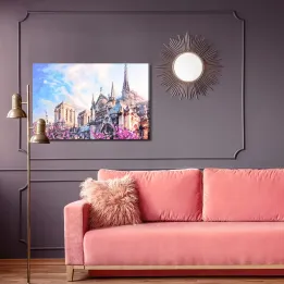 Obraz Katedra Notre Dame – Gotycka Architektura Paryża wśród Kwiatów