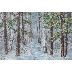 Obraz Las Pokryty Śniegiem – Zimowa Leśna Cisza i Natura