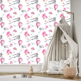 Tapeta Balony i Samoloty – Podniebna Przygoda dla Dzieci