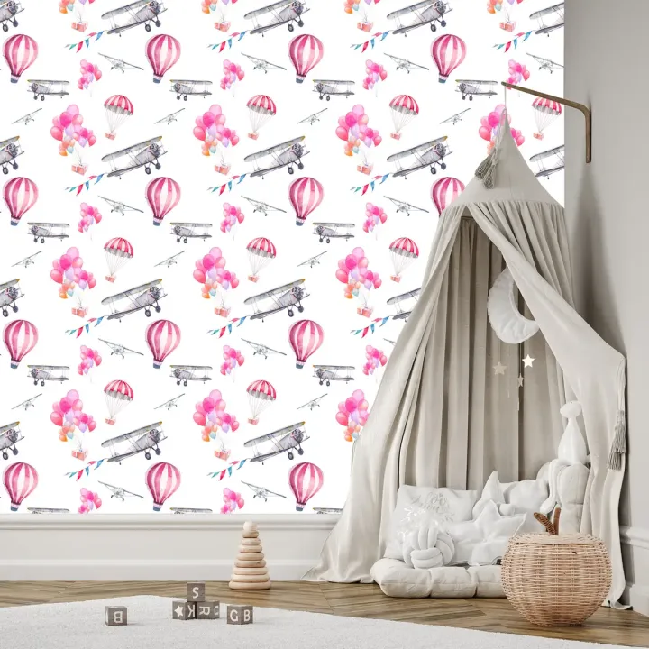 Tapeta Balony i Samoloty – Podniebna Przygoda dla Dzieci