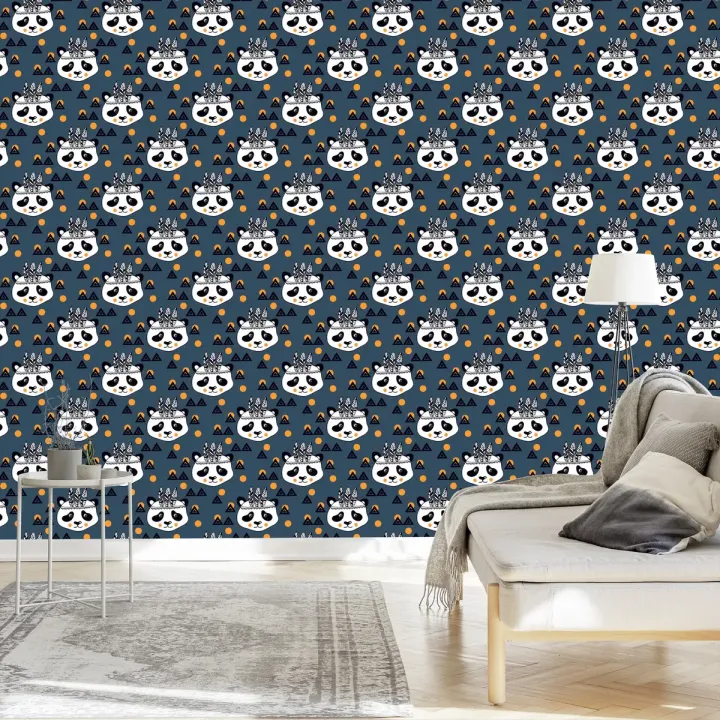Tapeta Pandy Indianie – Etno Design z Geometrycznymi Wzorami