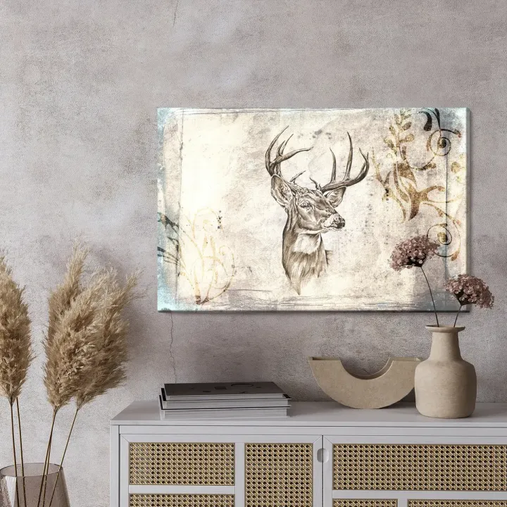 Obraz Jeleń w Stylu Vintage – Leśna Cisza i Natura