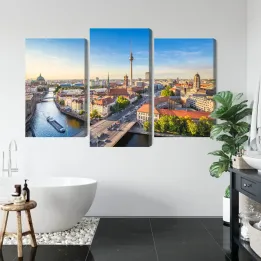 Obraz Wieloczęściowy Rzeka Sprewa – Panorama Berlina z Fernsehturm