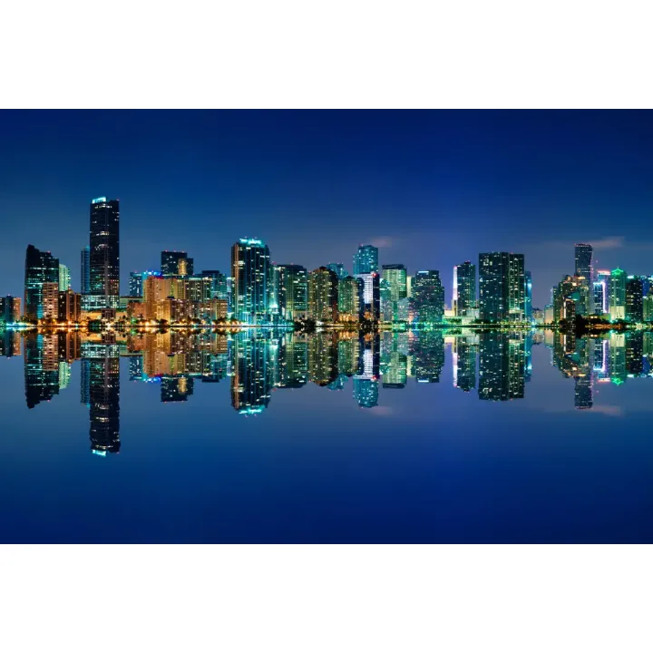 Obraz Wieloczęściowy Pano – Nocny Skyline Miami i Odbicie w Wodzie – produkt