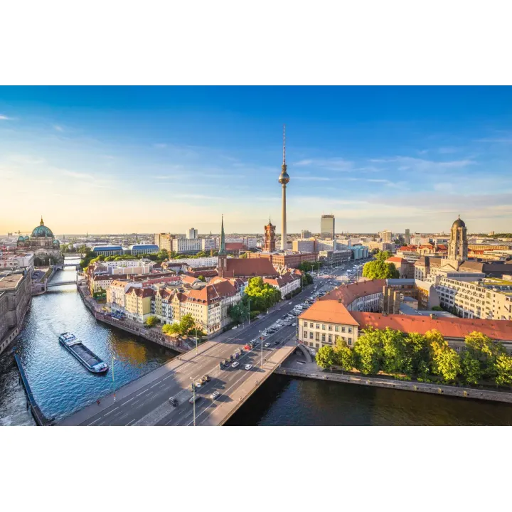 Obraz Wieloczęściowy Rzeka Sprewa – Panorama Berlina z Fernsehturm – produkt