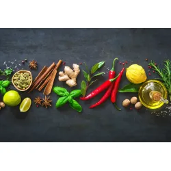 Obraz Wieloczęściowy Świeże Aromatyczne Przyprawy – Kuchnia Śródziemnomorska i Zioła...