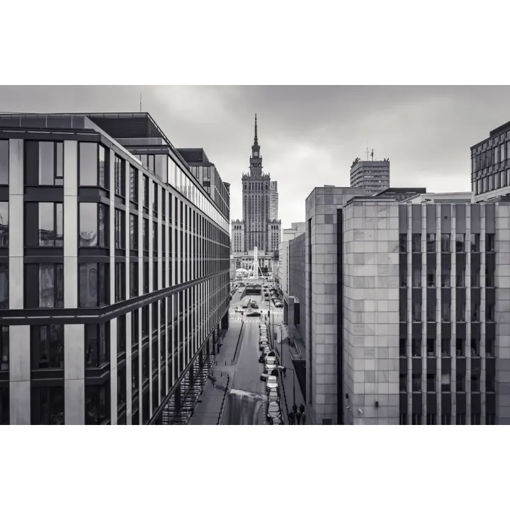 Obraz Wieloczęściowy Pano – Skyline Warszawy i Pałac Kultury – produkt