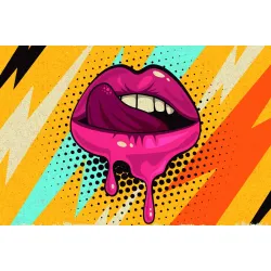 Obraz Pop-Art – Różowe Usta na Kolorowym Tle w Stylu Retro