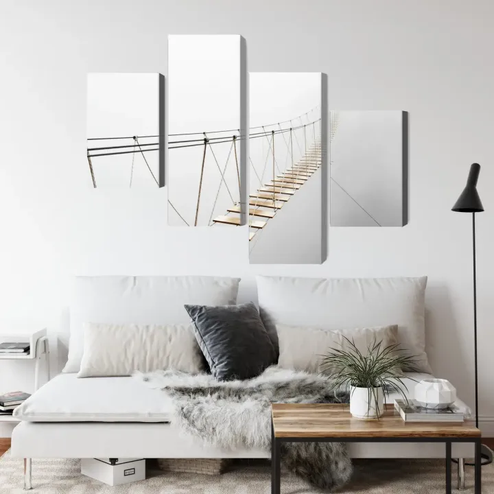 Obraz Wiszący Most We Mgle – Krajobraz Górski i Architektura