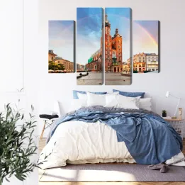 Obraz Wieloczęściowy Bazylika Mariacka – Gotycka Architektura Krakowa na Tęczowym Tle