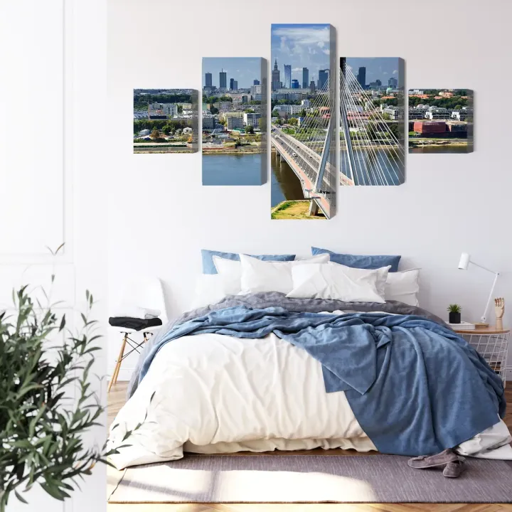 Obraz Wieloczęściowy Most – Panorama Warszawy i Skyline Miasta
