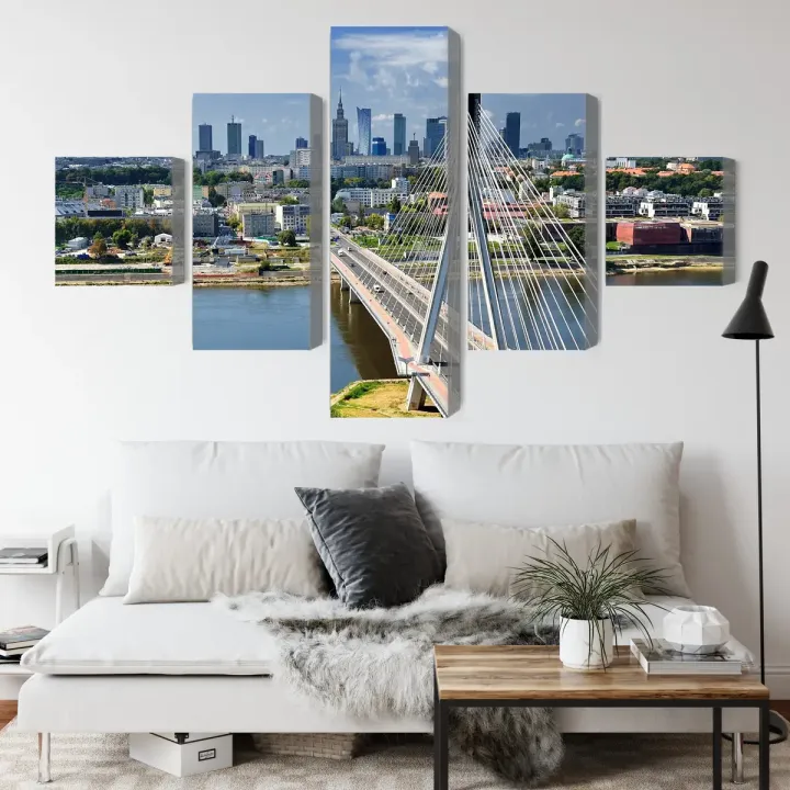 Obraz Wieloczęściowy Most – Panorama Warszawy i Skyline Miasta