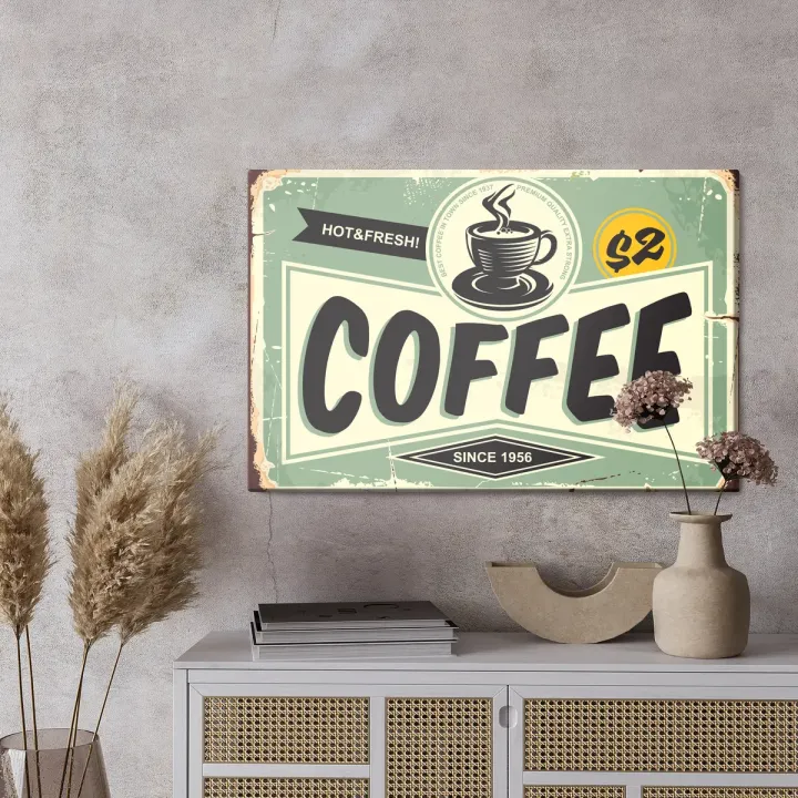 Obraz Kawiarnia Vintage – Tablica z Napisem i Menu Retro
