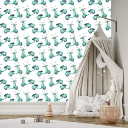 Tapeta Skutery – Akwarelowy Wzór dla Dziecięcego Pokoju