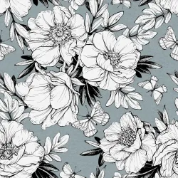 Tapeta Stylowe Kwiaty Piwonii – Delikatny Ogród z Motylami