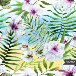 Tapeta Hibiskus, Orchidea i Liście Palmowe – Tropikalny Ogród i Egzotyka