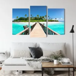 Obraz Wieloczęściowy Molo 3D – Tropikalna Plaża na Malediwach