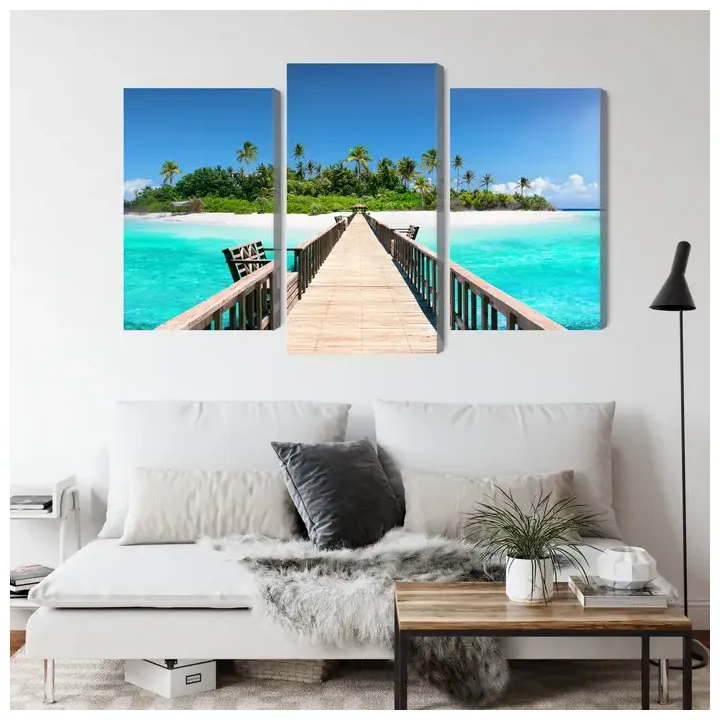 Obraz Wieloczęściowy Molo 3D – Tropikalna Plaża na Malediwach – produkt