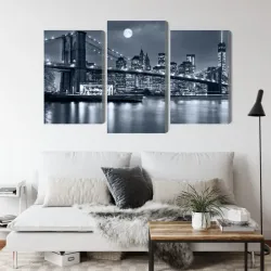 Obraz Wieloczęściowy Nocna Panorama – Skyline Manhattanu i Most Brookliński