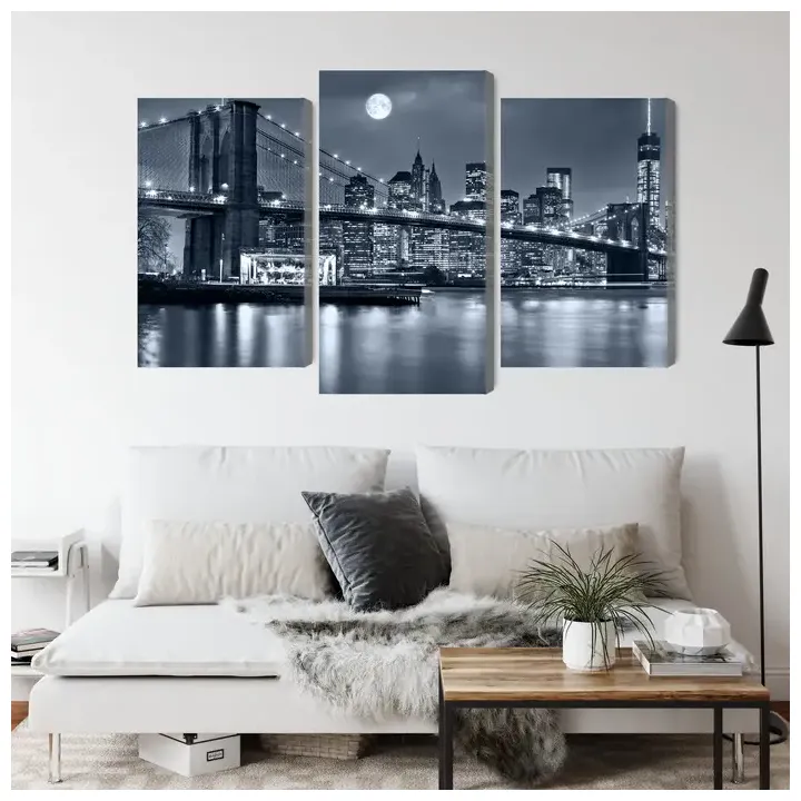 Obraz Wieloczęściowy Nocna Panorama – Skyline Manhattanu i Most Brookliński – produkt