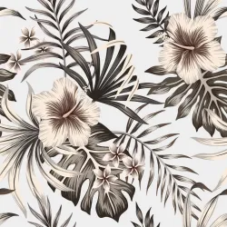Tapeta Kwiaty i Liście – Roślinność Tropikalna w Stylu Vintage