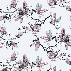 Tapeta Kwiaty Magnolii – Akwarelowe Gałęzie w Stylu Japońskiego Ogrodu