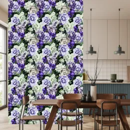 Tapeta Piwonie – Fioletowe Kwiaty Ogrodowe w Botanicznym Wzorze