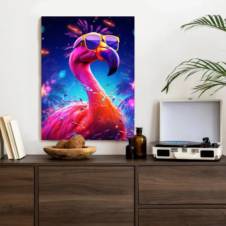 Plakat Flaming w Okularach – Tropikalne Lato i Egzotyka – produkt